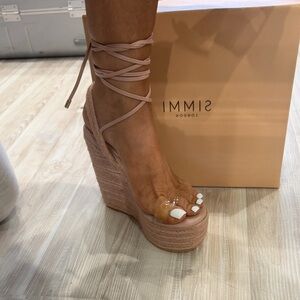 Blush Lace-Up Espadrille Wedge Sandals